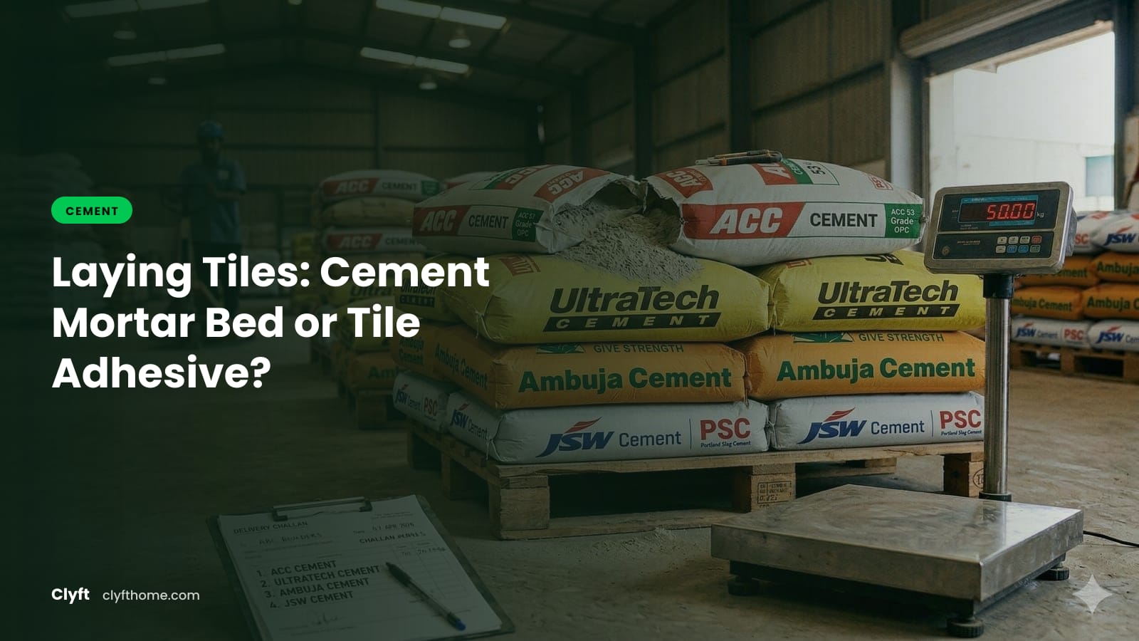 Laying tiles with cement mortar or tile adhesive