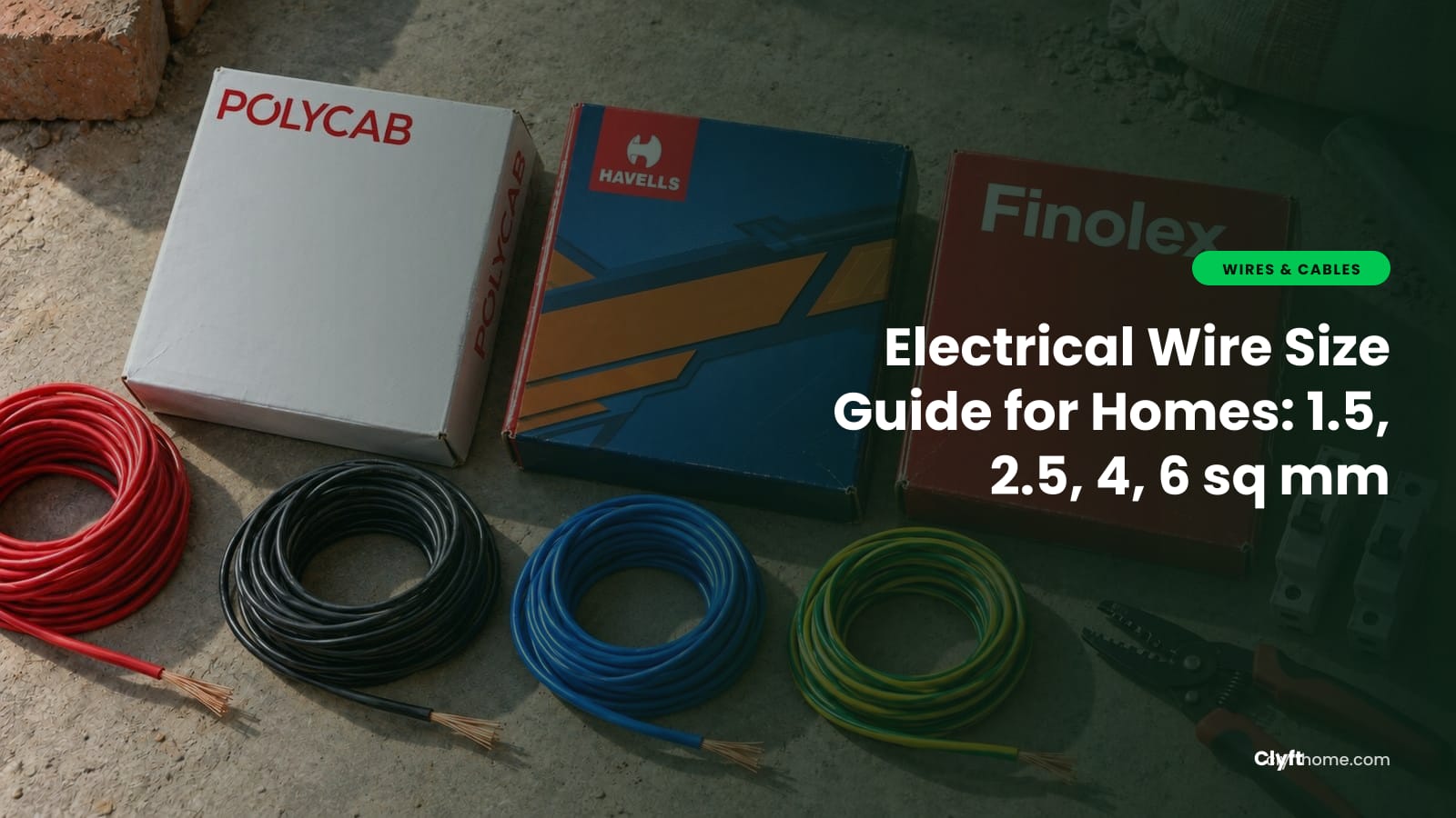 Coils of copper electrical wire in different sizes used for house wiring